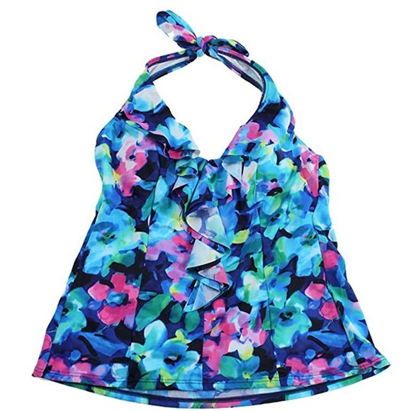 NWT International Concepts Floral Ruffle Halter Ta - Picture 1 of 2
